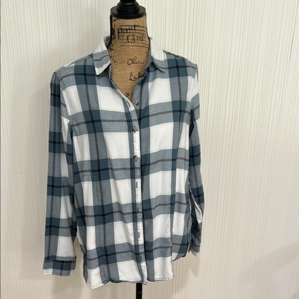 JACHS Girlfriend Blue and White Plaid Button Down Shirt